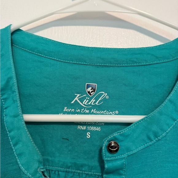 Kuhl  Khloe Henley Top Teal 3/4 Sleeve Roll Tab Aqua Size Small - Picture 3 of 4